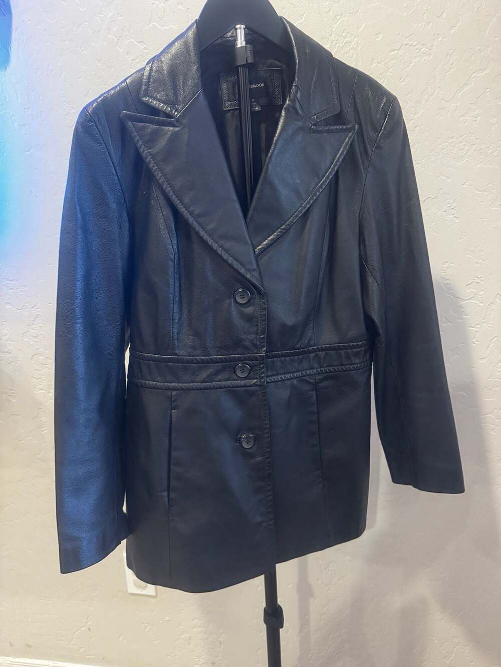 Vintage Colebrook Leather Coat Size M Black Button Front Blazer